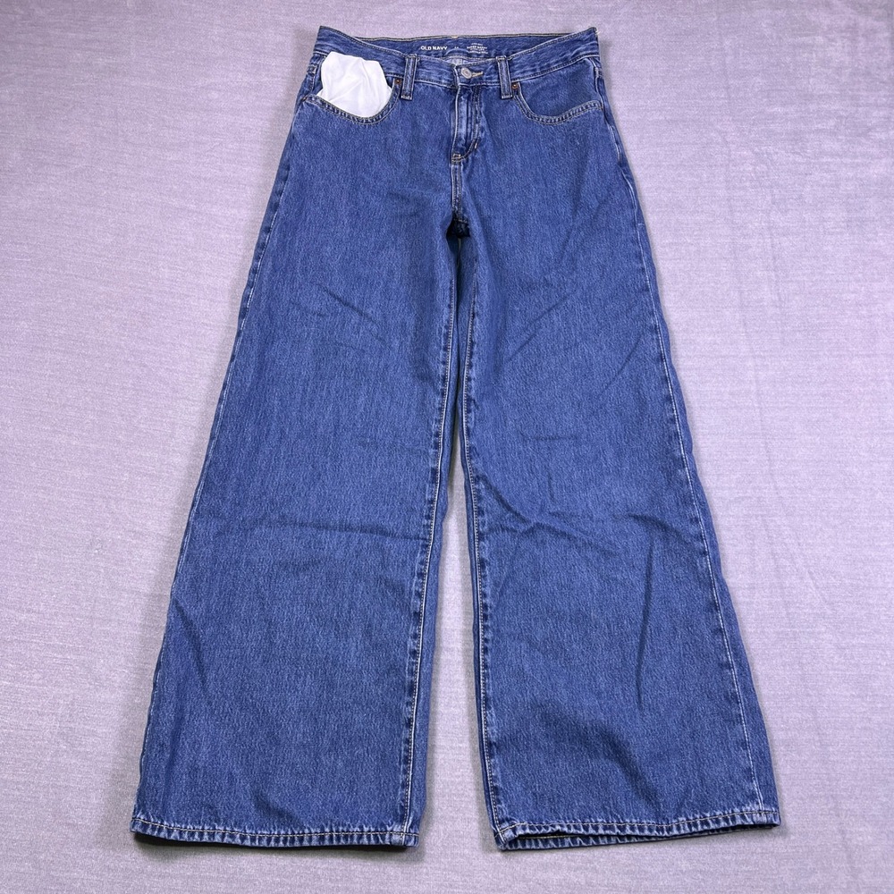 Old Navy Super Baggy Wide Leg High Rise Denim Jeans Girls 14 Blue Cotton